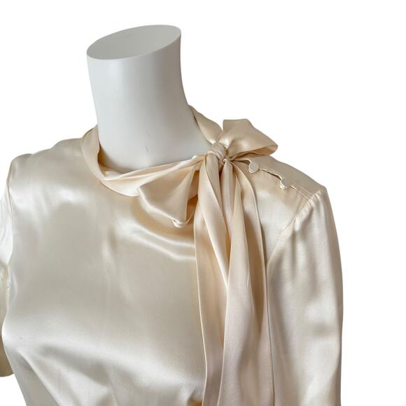 J.CREW COLLECTION CREAM SILK BLOUSE WITH TIE NECK WOMEN SIZE SMALL - Picture 5 of 14